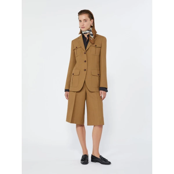 Max Mara Superbo Slub Wool Canvas Bermuda Shorts in Camel | Shorts | Luxury Shoes 