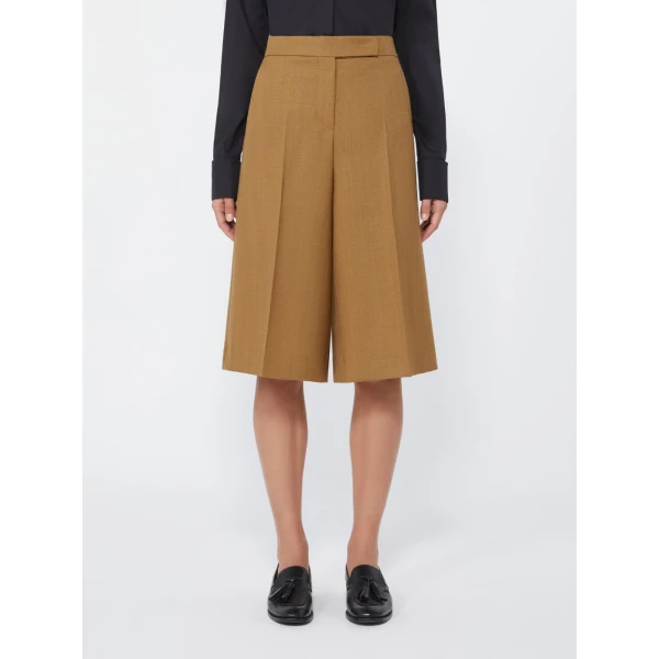 Max Mara Superbo Slub Wool Canvas Bermuda Shorts in Camel | Shorts | Luxury Shoes 