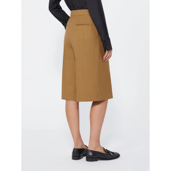 Max Mara Superbo Slub Wool Canvas Bermuda Shorts in Camel | Shorts | Luxury Shoes 