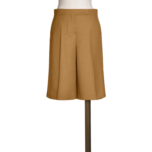 Max Mara Superbo Slub Wool Canvas Bermuda Shorts in Camel | Shorts | Luxury Shoes 