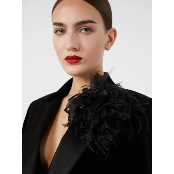Max Mara Tabacco Organza Flower Brooch in Black | Brooches & Pins | Luxury Shoes 