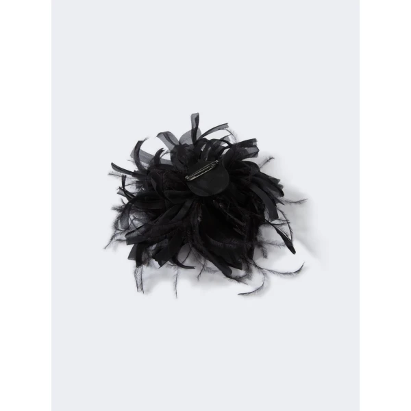 Max Mara Tabacco Organza Flower Brooch in Black | Brooches & Pins | Luxury Shoes 