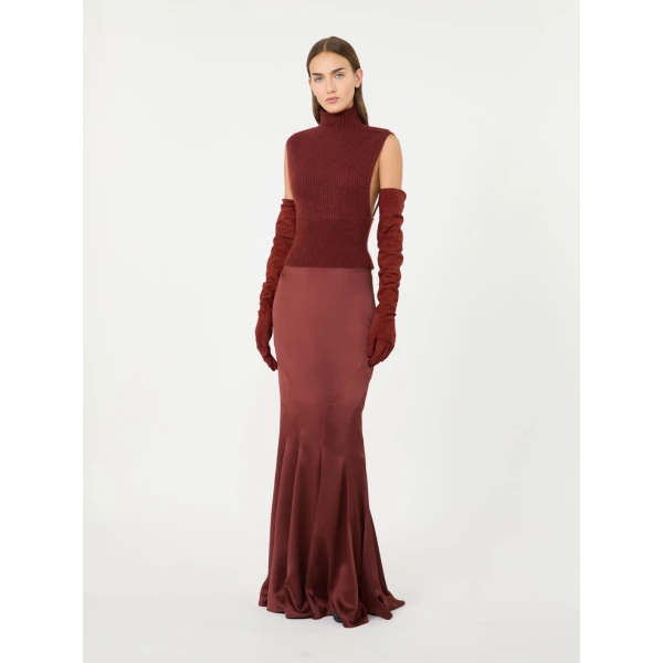 Max Mara Tabarin Long Silk Satin Skirt in Rust | Maxi Skirts | Luxury Shoes 