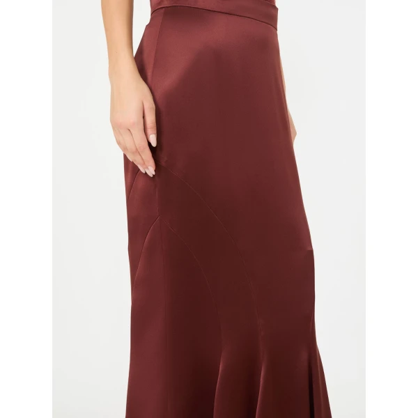 Max Mara Tabarin Long Silk Satin Skirt in Rust | Maxi Skirts | Luxury Shoes 