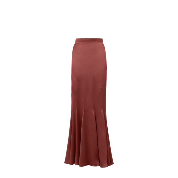 Max Mara Tabarin Long Silk Satin Skirt in Rust | Maxi Skirts | Luxury Shoes 