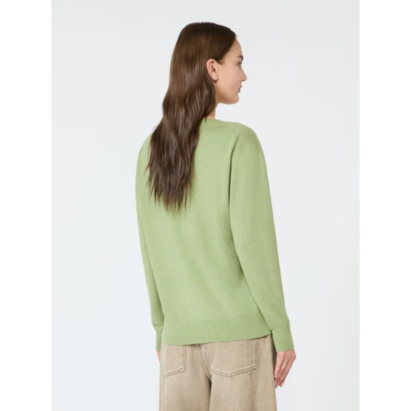 Max Mara Talamo Wool, Silk and Cashmere V-Neck Jumper in Green | Sweaters | Luxury Shoes 