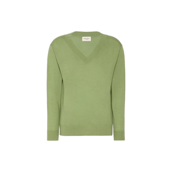 Max Mara Talamo Wool, Silk and Cashmere V-Neck Jumper in Green | Sweaters | Luxury Shoes 