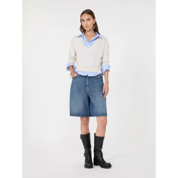 Max Mara Talamo Wool, Silk and Cashmere V-Neck Jumper in Ivory | Sweaters | Luxury Shoes 