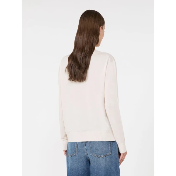 Max Mara Talamo Wool, Silk and Cashmere V-Neck Jumper in Ivory | Sweaters | Luxury Shoes 