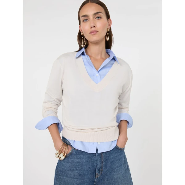 Max Mara Talamo Wool, Silk and Cashmere V-Neck Jumper in Ivory | Sweaters | Luxury Shoes 