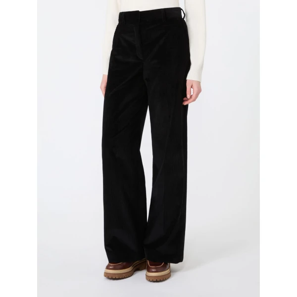 Max Mara Tania Cotton Corduroy Wide-Leg Trousers in Black | Wide leg pants | Luxury Shoes 