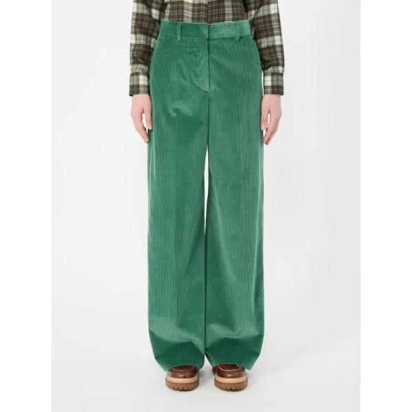 Max Mara Tania Cotton Corduroy Wide-Leg Trousers in Green | Wide leg pants | Luxury Shoes 
