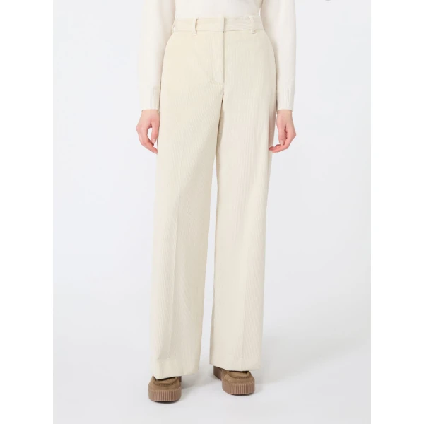 Max Mara Tania Cotton Corduroy Wide-Leg Trousers in Ivory | Wide leg pants | Luxury Shoes 