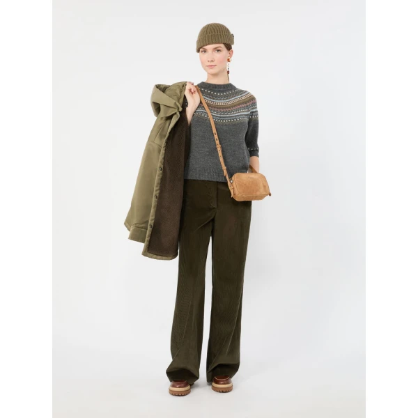 Max Mara Tania Cotton Corduroy Wide-Leg Trousers in Khaki | Wide leg pants | Luxury Shoes 