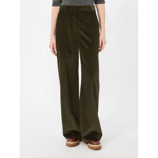 Max Mara Tania Cotton Corduroy Wide-Leg Trousers in Khaki | Wide leg pants | Luxury Shoes 