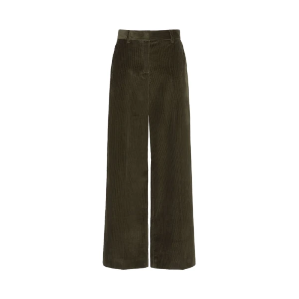 Max Mara Tania Cotton Corduroy Wide-Leg Trousers in Khaki | Wide leg pants | Luxury Shoes 