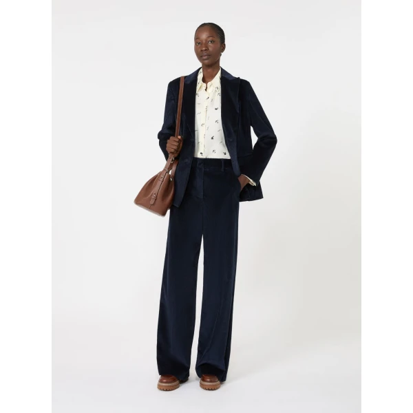Max Mara Tania Cotton Corduroy Wide-Leg Trousers in Navy | Wide leg pants | Luxury Shoes 