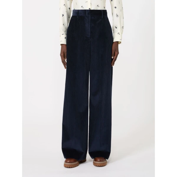 Max Mara Tania Cotton Corduroy Wide-Leg Trousers in Navy | Wide leg pants | Luxury Shoes 