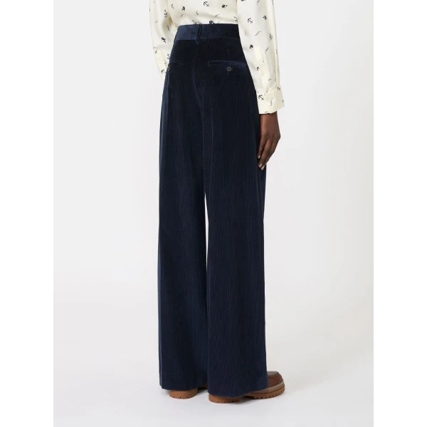 Max Mara Tania Cotton Corduroy Wide-Leg Trousers in Navy | Wide leg pants | Luxury Shoes 