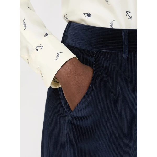 Max Mara Tania Cotton Corduroy Wide-Leg Trousers in Navy | Wide leg pants | Luxury Shoes 