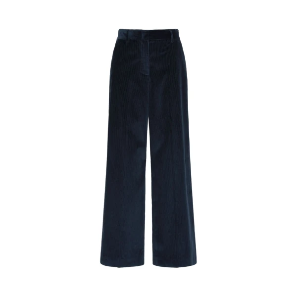 Tania Cotton Corduroy Wide-Leg Trousers in Navy