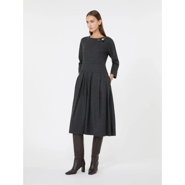 Max Mara Tania Flannel Jersey Midi Dress in Dark Grey | Midi Dresses | Luxury Shoes 