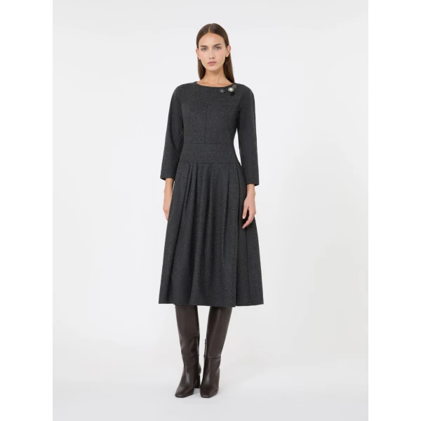 Max Mara Tania Flannel Jersey Midi Dress in Dark Grey | Midi Dresses | Luxury Shoes 