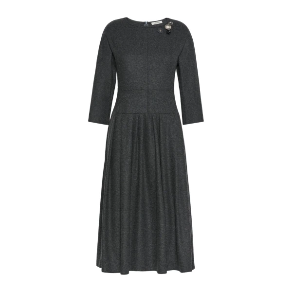 Max Mara Tania Flannel Jersey Midi Dress in Dark Grey | Midi Dresses | Luxury Shoes 