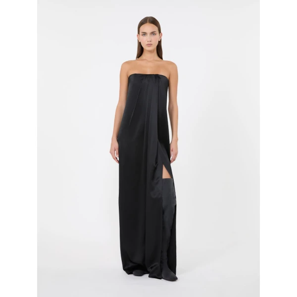Max Mara Tappeto Long Silk Bustier Dress in Black | Maxi Dresses | Luxury Shoes 