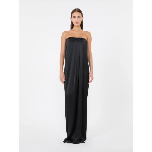 Max Mara Tappeto Long Silk Bustier Dress in Black | Maxi Dresses | Luxury Shoes 