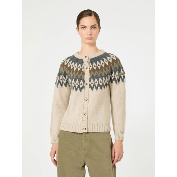 Max Mara Targa Alpaca and Wool Jacquard Cardigan in Beige | Cardigan | Luxury Shoes 