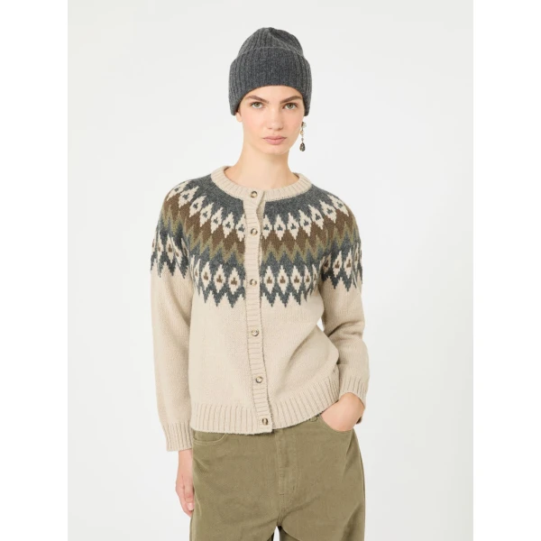 Max Mara Targa Alpaca and Wool Jacquard Cardigan in Beige | Cardigan | Luxury Shoes 