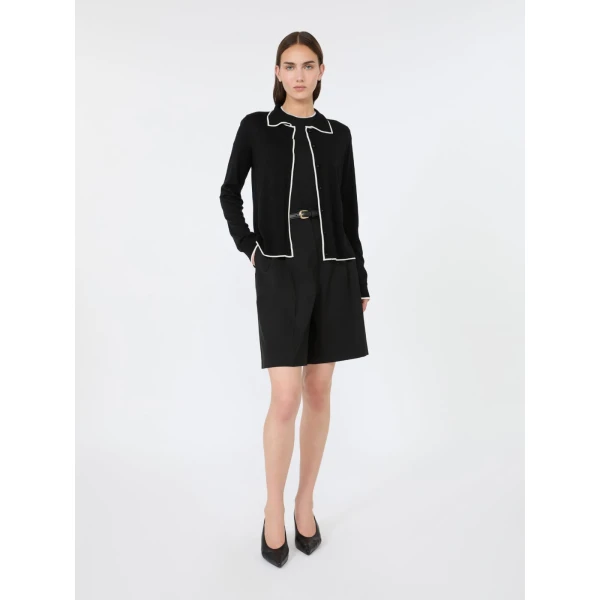 Max Mara Targa Wool and Silk Cardigan in Black and White | Cardigan | Luxury Shoes 