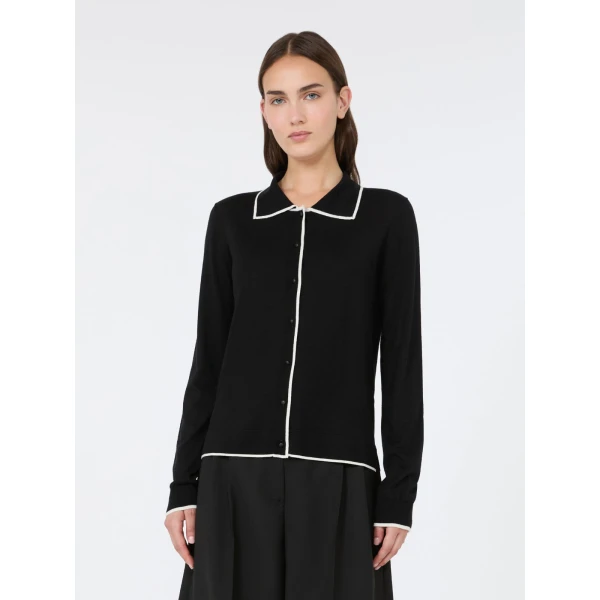 Max Mara Targa Wool and Silk Cardigan in Black and White | Cardigan | Luxury Shoes 