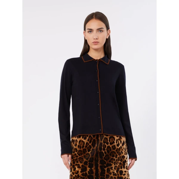 Max Mara Targa Wool and Silk Cardigan in Navy | Cardigan | Luxury Shoes 
