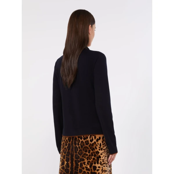 Max Mara Targa Wool and Silk Cardigan in Navy | Cardigan | Luxury Shoes 