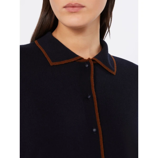 Max Mara Targa Wool and Silk Cardigan in Navy | Cardigan | Luxury Shoes 