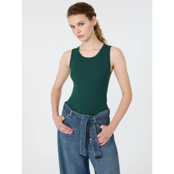 Max Mara Taro Sleeveless Stretch Viscose Top in Green | Sweaters | Luxury Shoes 