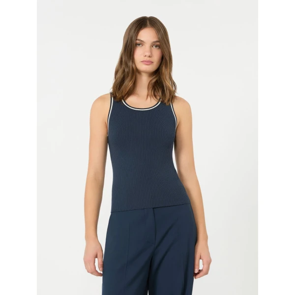 Max Mara Taro Sleeveless Stretch Viscose Top in Navy | Sweaters | Luxury Shoes 