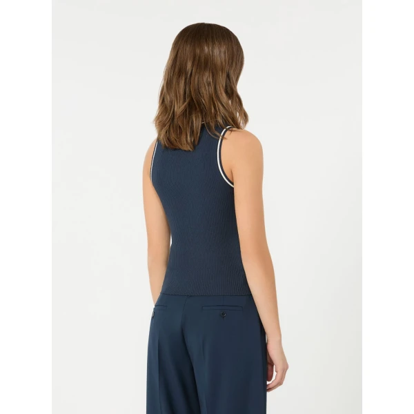 Max Mara Taro Sleeveless Stretch Viscose Top in Navy | Sweaters | Luxury Shoes 