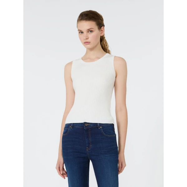 Max Mara Taro Sleeveless Stretch Viscose Top in White | Sweaters | Luxury Shoes 