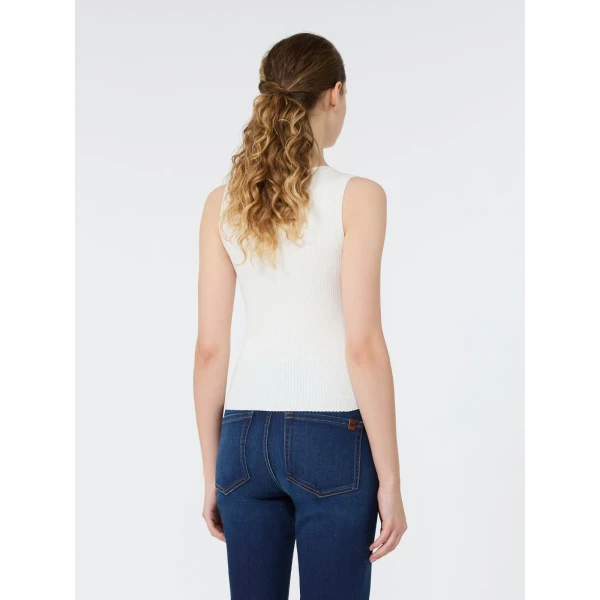 Max Mara Taro Sleeveless Stretch Viscose Top in White | Sweaters | Luxury Shoes 
