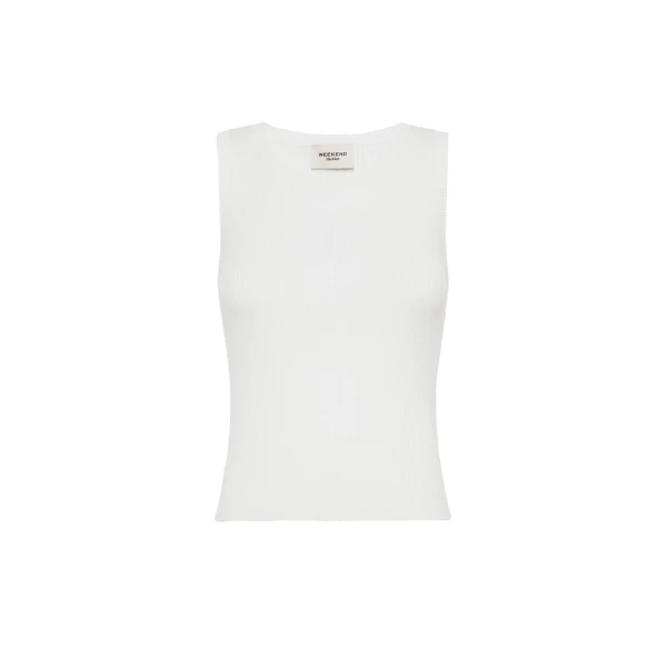 Max Mara Taro Sleeveless Stretch Viscose Top in White | Sweaters | Luxury Shoes 