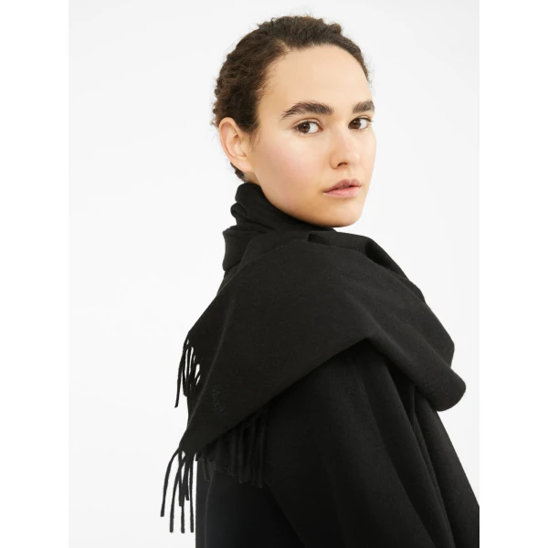 Max Mara Tartan Camel Logo Stole in Black | Scarves | Luxury Shoes 