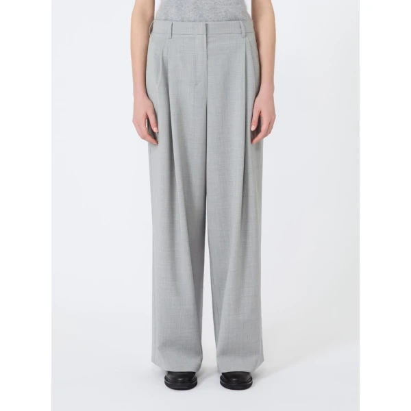 Max Mara Tartufo Wool Cloth Wide-Leg Trousers in Light Grey | Wide leg pants | Luxury Shoes 