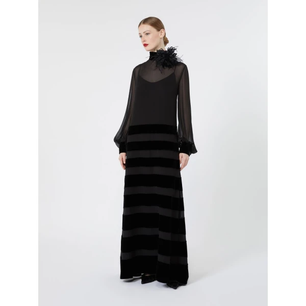 Max Mara Tasca Long Silk Georgette Dress in Black | Maxi Dresses | Luxury Shoes 