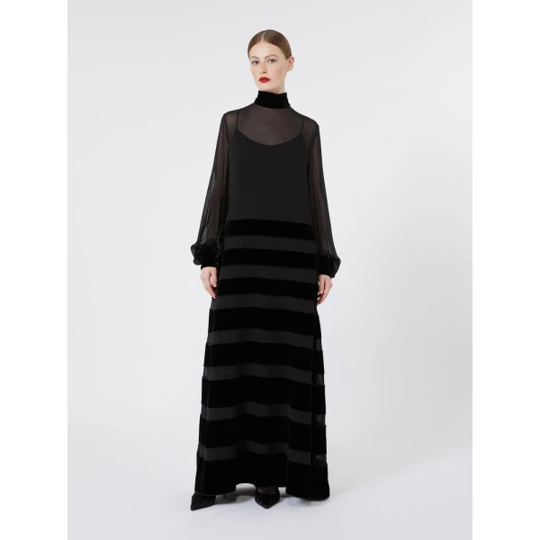 Max Mara Tasca Long Silk Georgette Dress in Black | Maxi Dresses | Luxury Shoes 