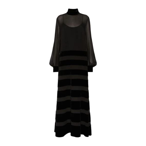 Max Mara Tasca Long Silk Georgette Dress in Black | Maxi Dresses | Luxury Shoes 
