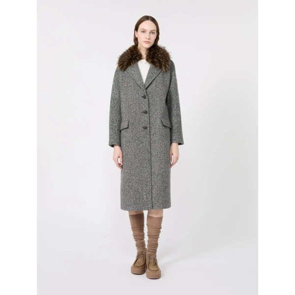 Max Mara Tasca Midi Wool Tweed Coat in Black and White | Wool Coat | Luxury Shoes 