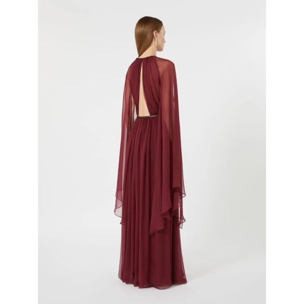 Max Mara Taverna Silk Chiffon Dress in Bordeaux | Maxi Dresses | Luxury Shoes 